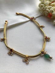 2 line gold polish chain with ruby spinel and pearls bunch-Silver Neckpiece-pl-House of Taamara