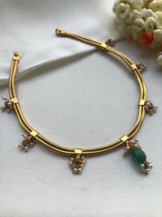 2 line gold polish necklace with pearls bunch-Silver Neckpiece-pl-House of Taamara