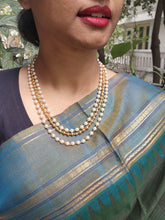3 line necklace with pearls & gold polish gundu beads-Silver Neckpiece-PL-House of Taamara