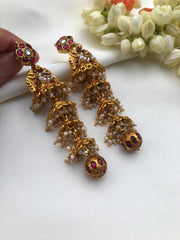 4 layered jhumkas with antique kundan bead drop-Earrings-PL-House of Taamara