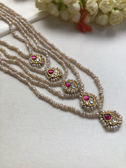 5 line antique style pearls with kundans-Silver Neckpiece-PL-House of Taamara
