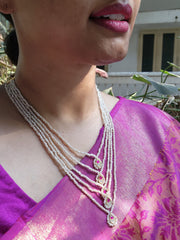 5 line antique style pearls with kundans-Silver Neckpiece-PL-House of Taamara