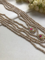5 line antique style pearls with kundans-Silver Neckpiece-PL-House of Taamara