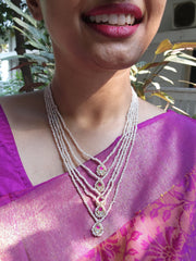 5 line antique style pearls with kundans-Silver Neckpiece-PL-House of Taamara