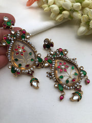 Agate & kundan intricate work earrings with pearls bunch-Earrings-PL-House of Taamara