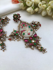 Agate & kundan intricate work earrings with pearls bunch & coral beads-Earrings-PL-House of Taamara