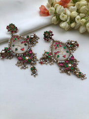 Agate & kundan intricate work earrings with pearls bunch & coral beads-Earrings-PL-House of Taamara