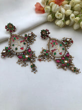 Agate & kundan intricate work earrings with pearls bunch & coral beads-Earrings-PL-House of Taamara
