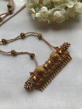 Antique Comb style pendant with pearls chain-Silver Neckpiece-PL-House of Taamara