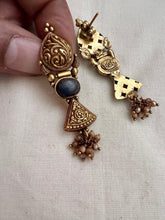 Antique Gold polish blue stone hangings-Earrings-CI-House of Taamara