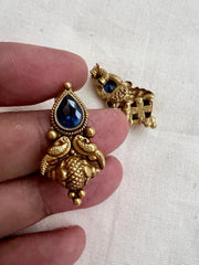 Antique Gold polish blue stone studs-Earrings-CI-House of Taamara