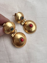 Antique Gold polish coral and emerald hangings-Earrings-CI-House of Taamara