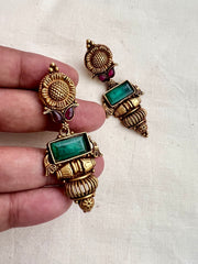 Antique Gold polish emerald hangings-Earrings-CI-House of Taamara