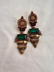 Antique Gold polish emerald hangings-Earrings-CI-House of Taamara