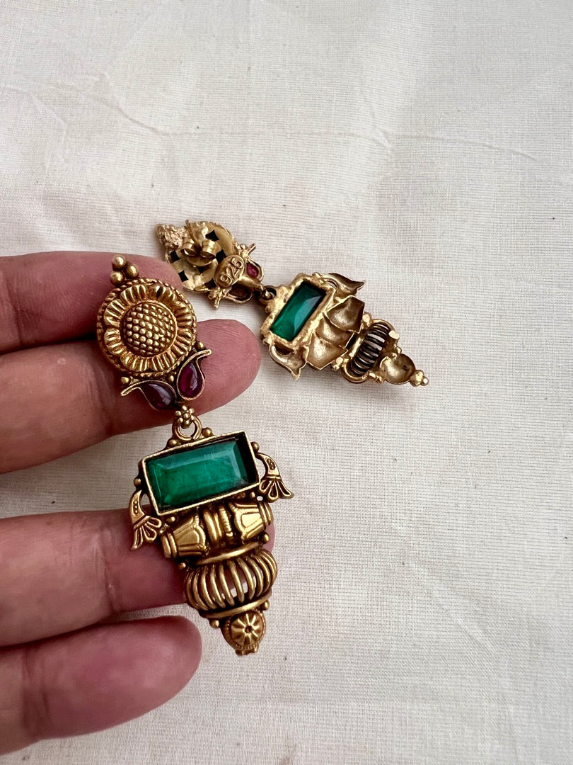 Antique Gold polish emerald hangings-Earrings-CI-House of Taamara