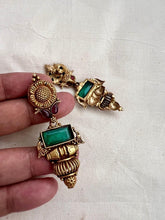 Antique Gold polish emerald hangings-Earrings-CI-House of Taamara