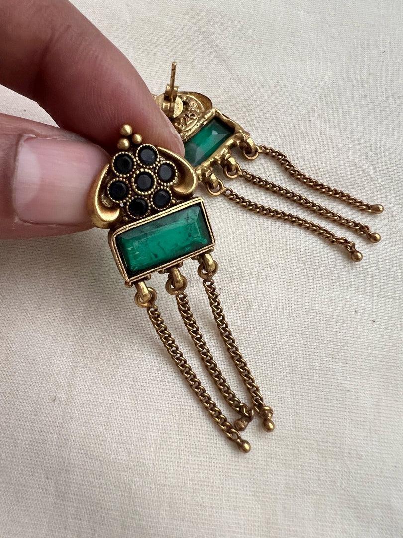 Antique Gold polish emerald hangings-Earrings-CI-House of Taamara