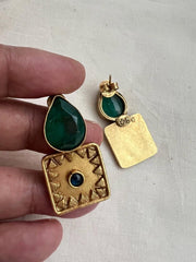Antique Gold polish emerald studs-Earrings-CI-House of Taamara