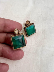 Antique Gold polish emerald studs-Earrings-CI-House of Taamara