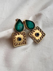 Antique Gold polish emerald studs-Earrings-CI-House of Taamara