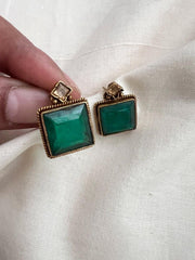 Antique Gold polish emerald studs-Earrings-CI-House of Taamara