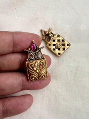 Antique Gold polish kundan and ruby studs-Earrings-CI-House of Taamara