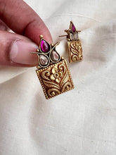 Antique Gold polish kundan and ruby studs-Earrings-CI-House of Taamara