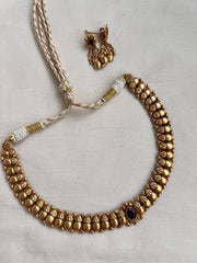 Antique Gold polish necklace with earrings, SET-Silver Neckpiece-CI-House of Taamara