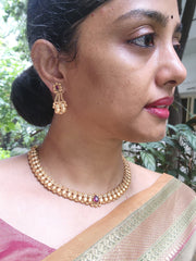 Antique Gold polish necklace with earrings, SET-Silver Neckpiece-CI-House of Taamara