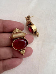 Antique Gold polish red stone studs-Earrings-CI-House of Taamara
