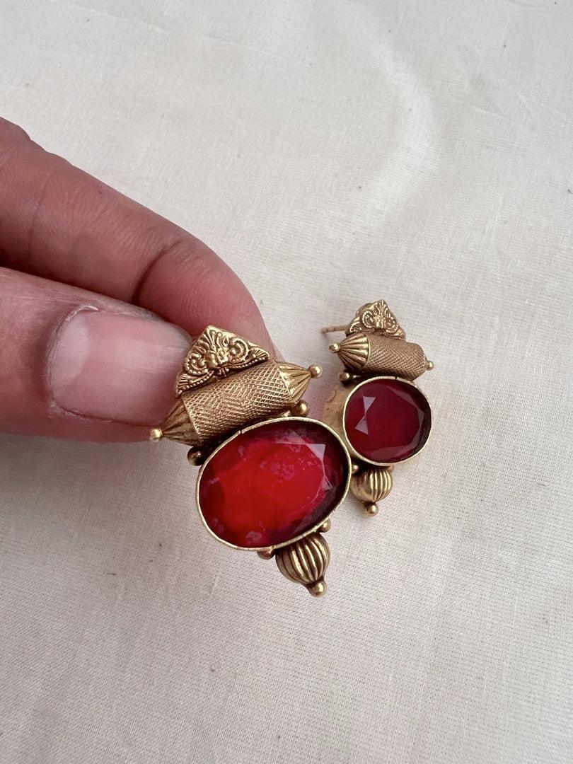 Antique Gold polish red stone studs-Earrings-CI-House of Taamara