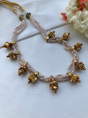 Antique beads with antique pearls mala-Silver Neckpiece-PL-House of Taamara