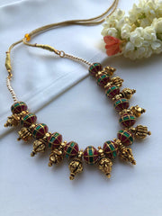 Antique beads with kundan and ruby beads mala-Silver Neckpiece-PL-House of Taamara