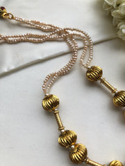 Antique beads with pearls mala-Silver Neckpiece-PL-House of Taamara