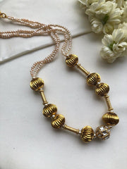 Antique beads with pearls mala-Silver Neckpiece-PL-House of Taamara