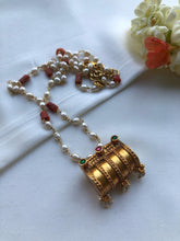 Antique box pendant with pearls and coral mala-Silver Neckpiece-PL-House of Taamara