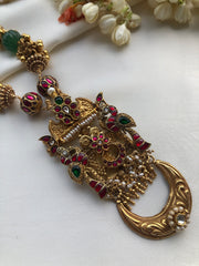 Antique bunch necklace with green and pearl mala-Silver Neckpiece-PL-House of Taamara