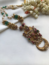 Antique bunch necklace with green and pearl mala-Silver Neckpiece-PL-House of Taamara