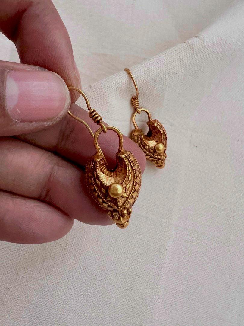 Antique gold polish chettinad style earrings-Earrings-CI-House of Taamara