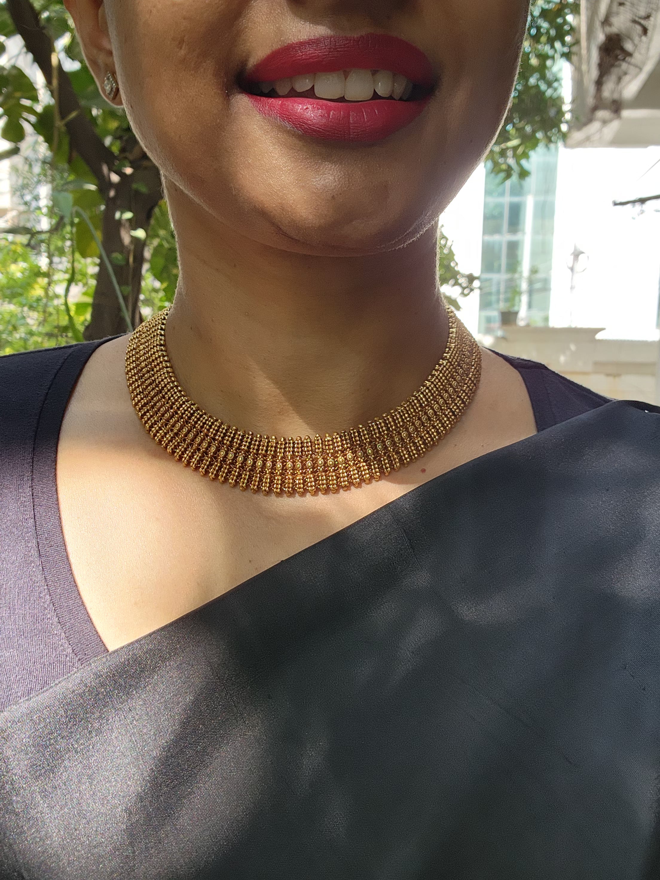 Antique gold polish choker-Silver Neckpiece-CI-House of Taamara