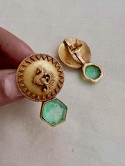 Antique gold polish green chalcedony stone studs-Earrings-CI-House of Taamara