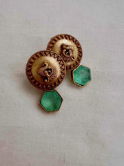 Antique gold polish green chalcedony stone studs-Earrings-CI-House of Taamara