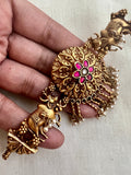 Antique gold polish kundan ruby choker set with cow motif (MADE TO ORDER)-Silver Neckpiece-CI-House of Taamara