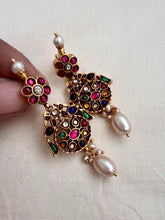 Antique gold polish kundan & ruby earrings with pearls-Earrings-CI-House of Taamara