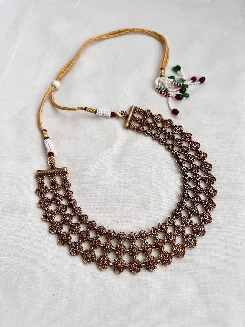 Antique gold polish ruby necklace-Silver Neckpiece-CI-House of Taamara