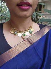 Antique gold polish short kasumala with kundan motifs-Silver Neckpiece-CI-House of Taamara