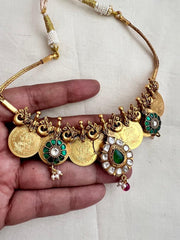 Antique gold polish short kasumala with kundan motifs-Silver Neckpiece-CI-House of Taamara