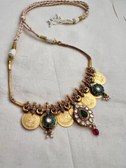 Antique gold polish short kasumala with kundan motifs-Silver Neckpiece-CI-House of Taamara