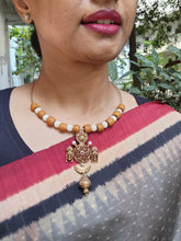 Antique gold polish tali style pendant with corals & pearl beads-Silver Neckpiece-CI-House of Taamara