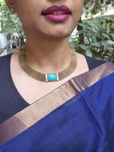 Antique gold polish turquoise stone necklace-Silver Neckpiece-CI-House of Taamara